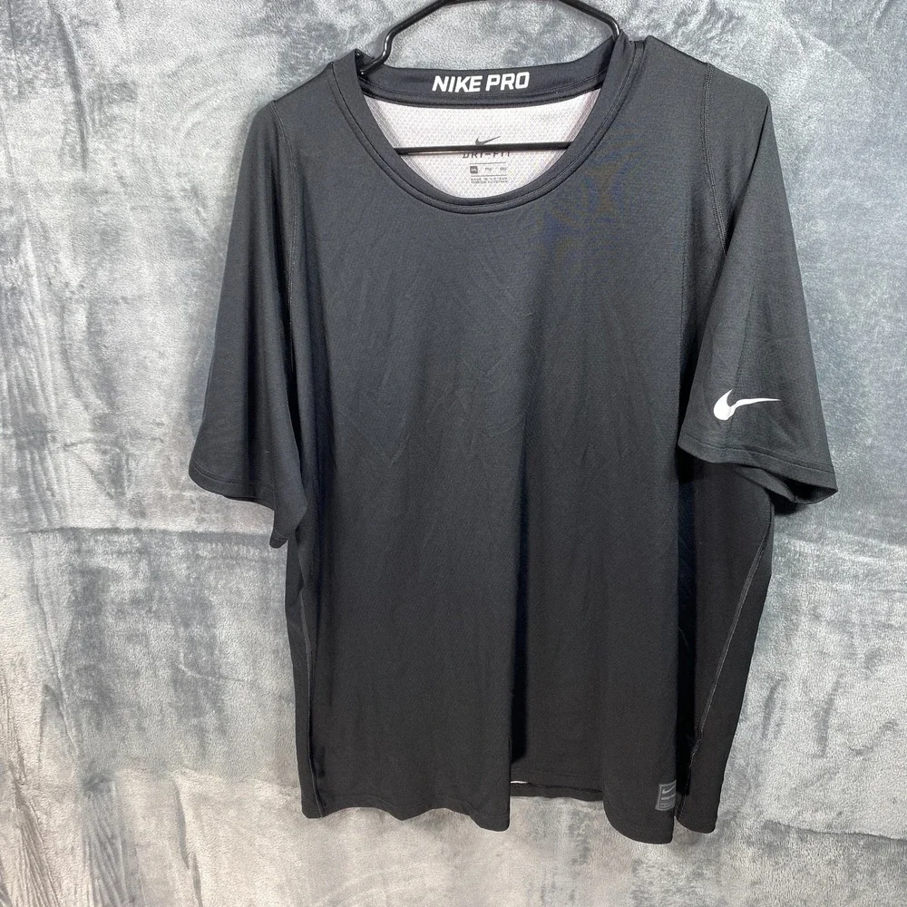 Nike Pro Shirt Mens 2XL XXL Black Geometric Short Sleeve Workout Active Gym Run